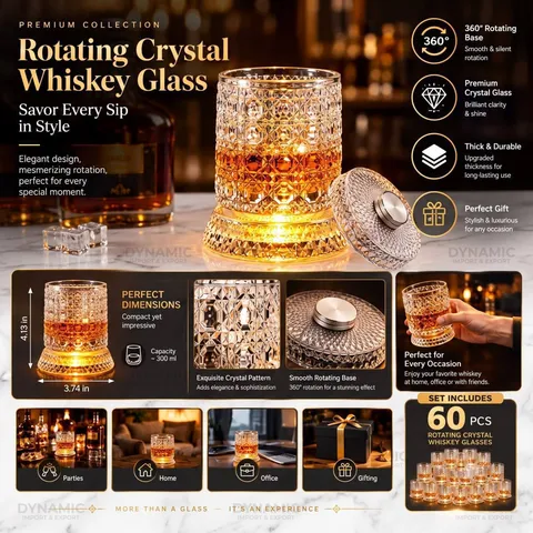360° Rotating Whiskey Glass with LED Light and Spinning Base
