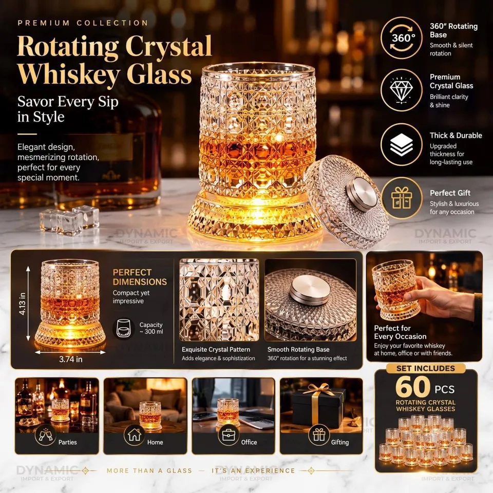 360° Rotating Whiskey Glass with LED Light and Spinning Base