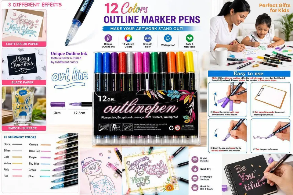 12pcs Gel Outliner Pens